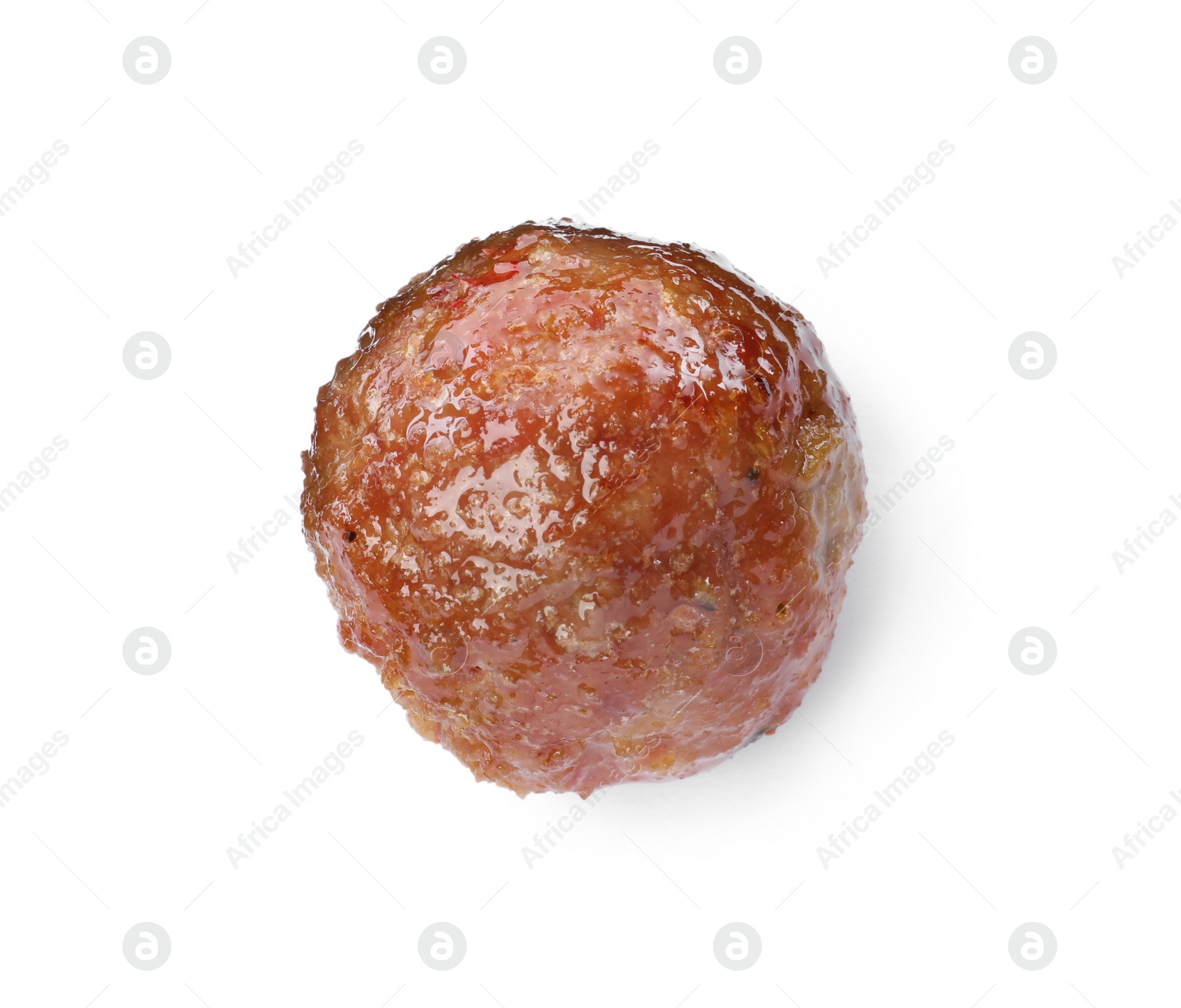 Photo of Tasty cooked meatball isolated on white, top view