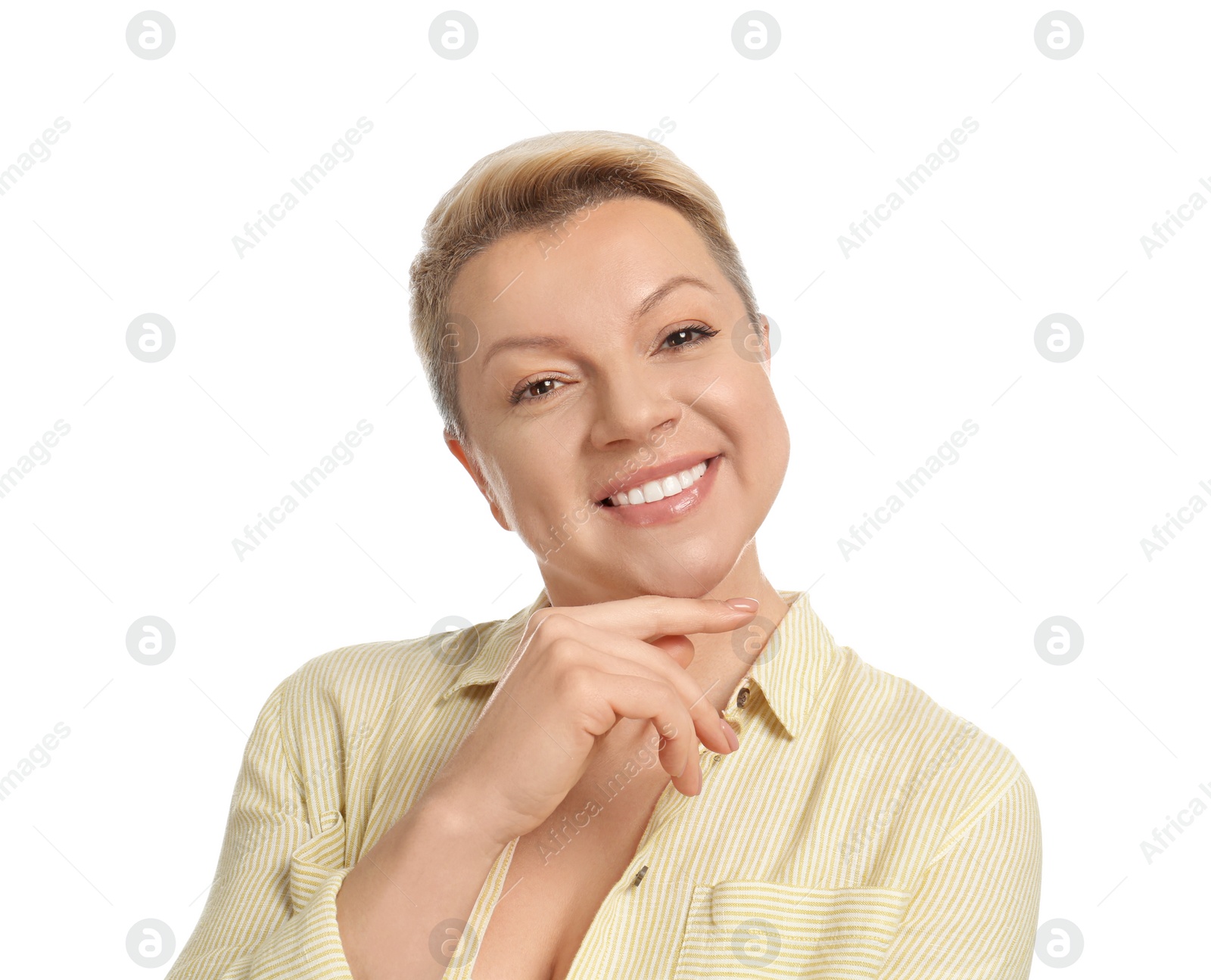 Photo of Mature woman with beautiful face on white background