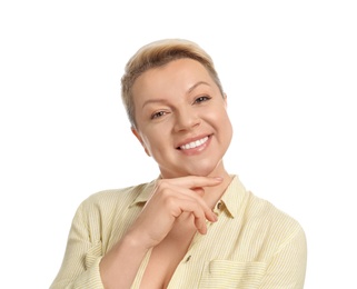 Photo of Mature woman with beautiful face on white background