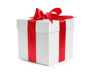 Photo of Gift box with ribbon on white background