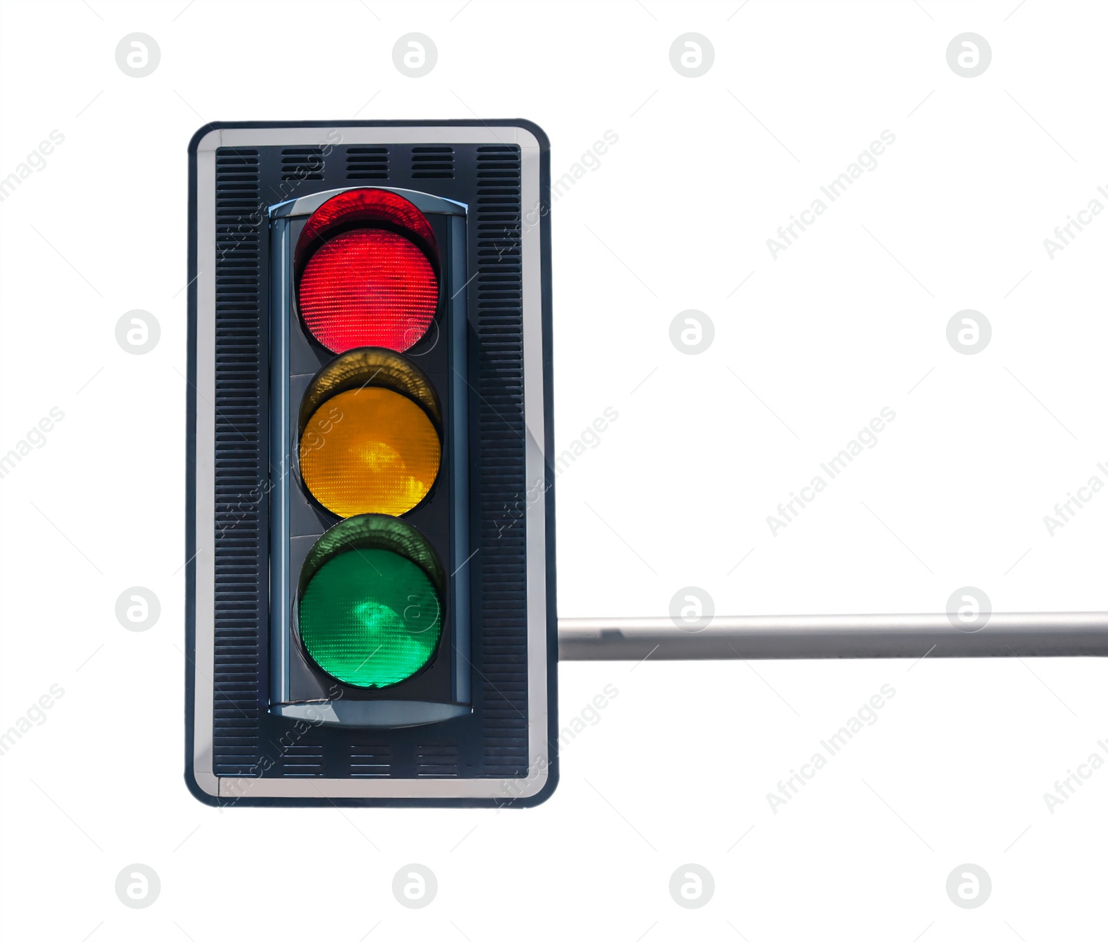 Image of Traffic lights with three signals on white background