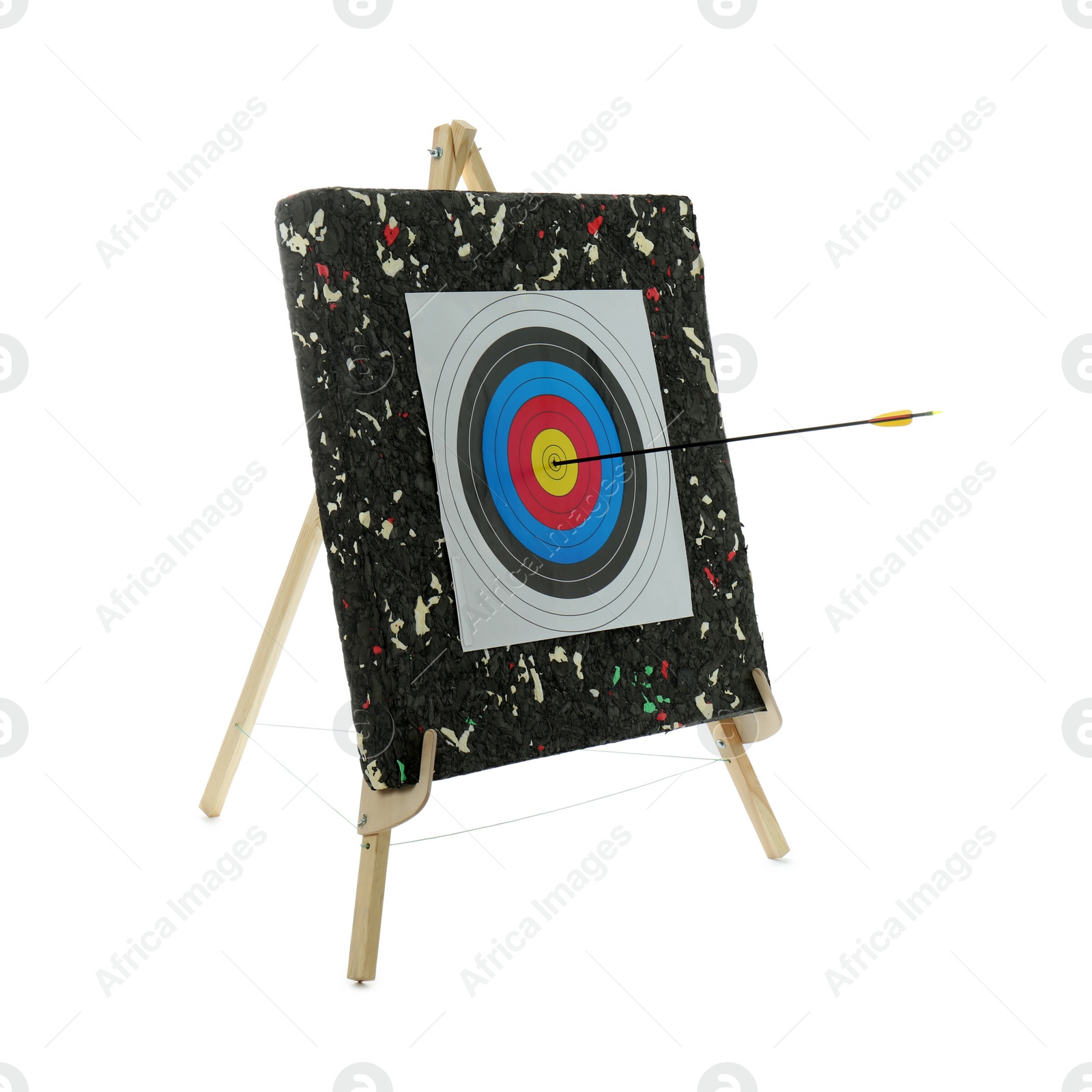 Photo of Arrow in archery target isolated on white