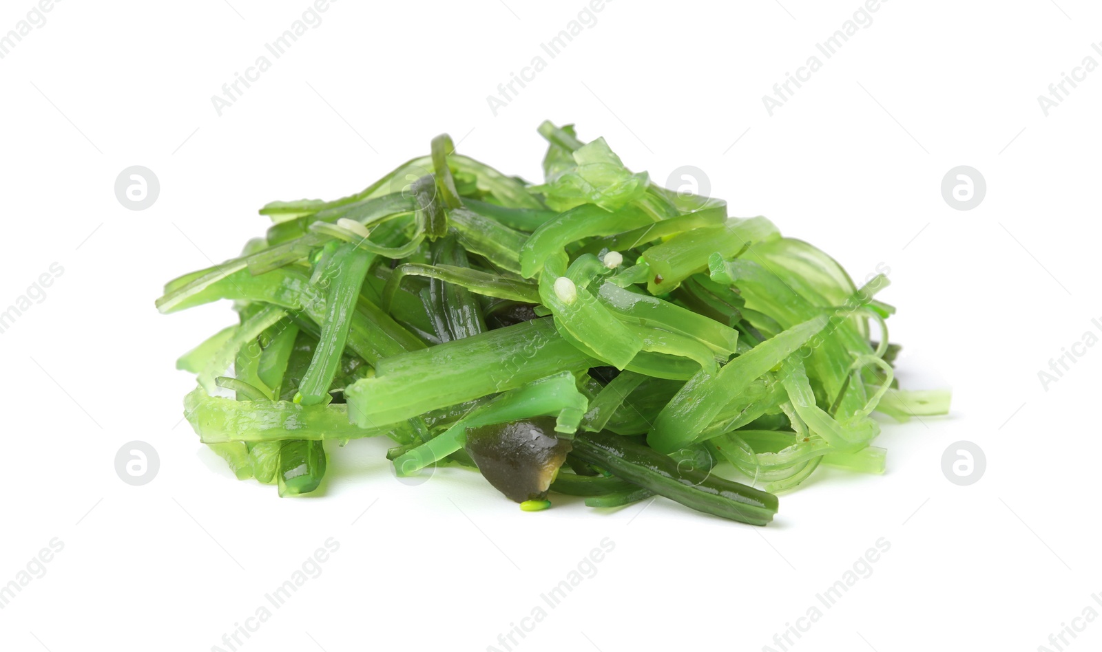 Photo of Pile of tasty seaweed salad isolated on white