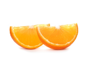 Slices of ripe orange isolated on white