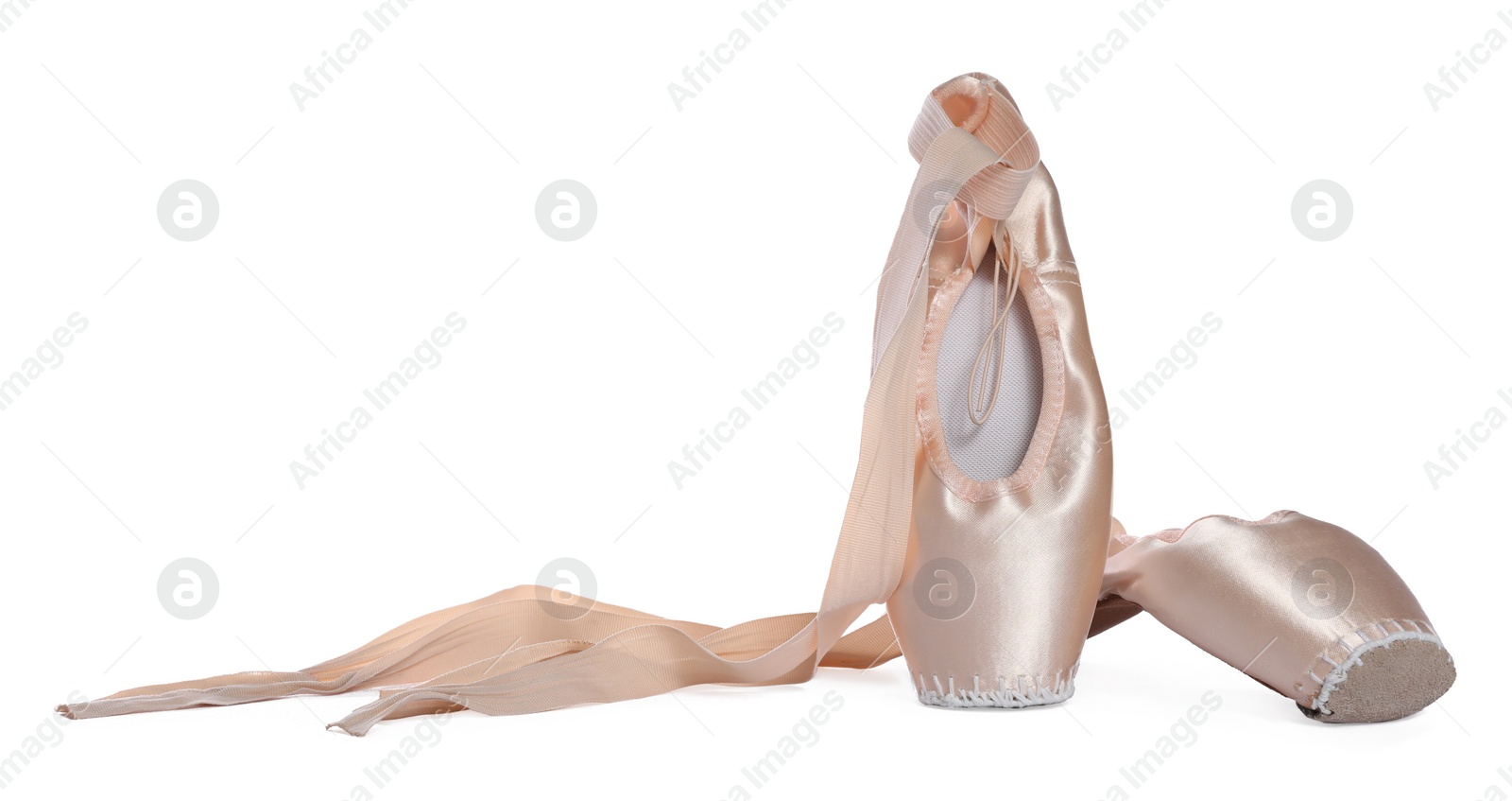 Photo of Ballet shoes. Elegant pointes isolated on white