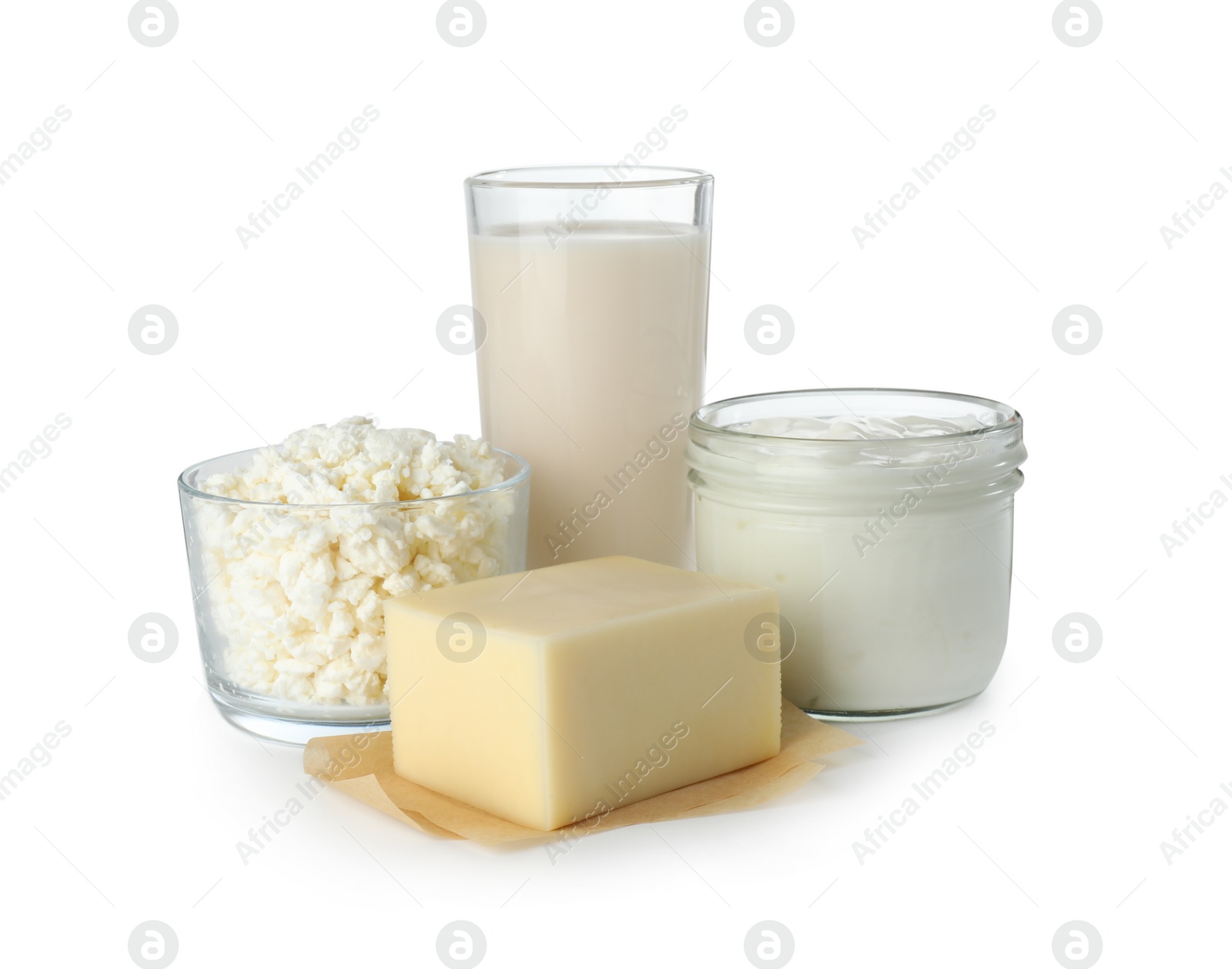 Photo of Different lactose free products isolated on white