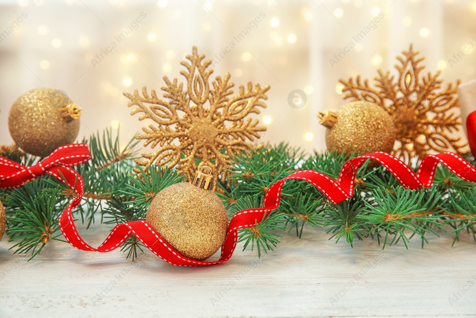 Photo of Beautiful Christmas composition with festive decor on table