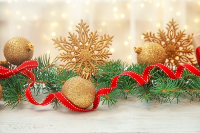 Beautiful Christmas composition with festive decor on table