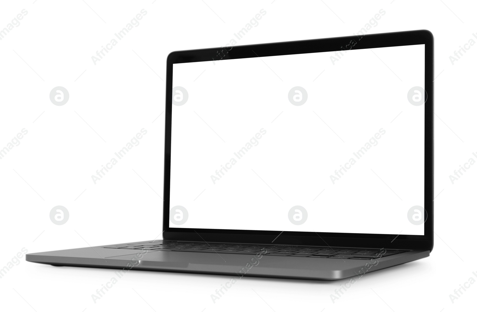 Photo of Modern laptop with blank screen isolated on white