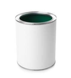 Open paint can on white background. Mockup for design