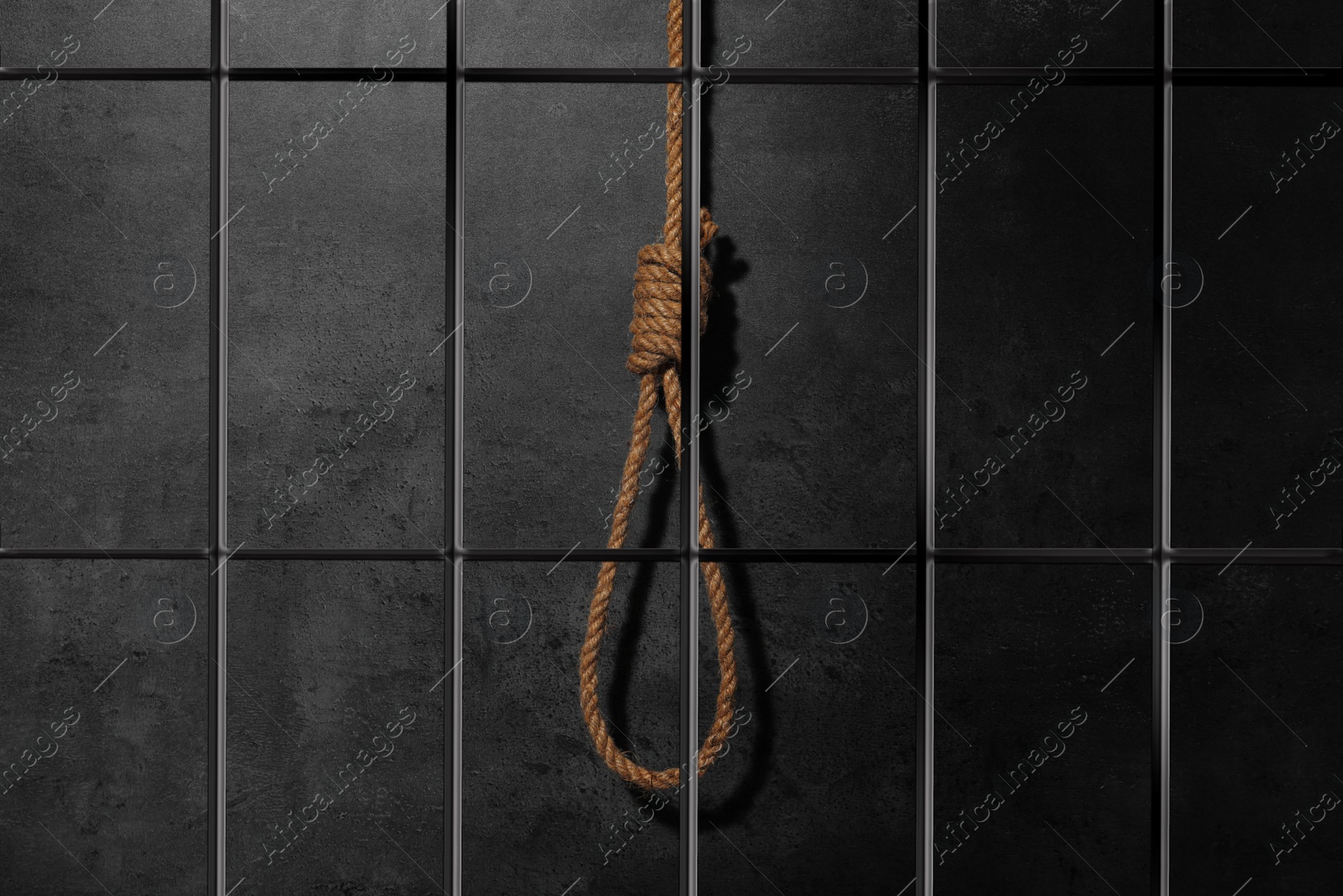 Image of Rope noose with knot in prison cell