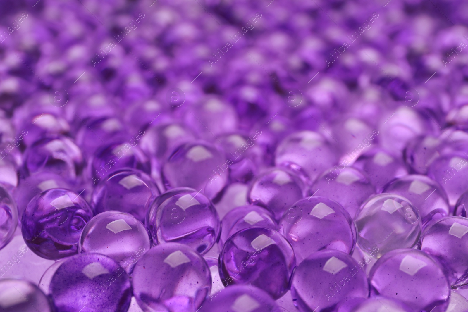 Photo of Closeup view of violet vase filler as background. Water beads