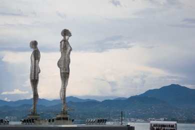Photo of BATUMI, GEORGIA - MAY 31, 2022: Movable sculptural composition Ali and Nino