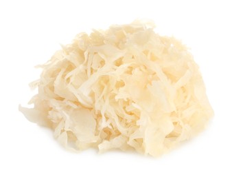 Photo of Heap of tasty sauerkraut on white background