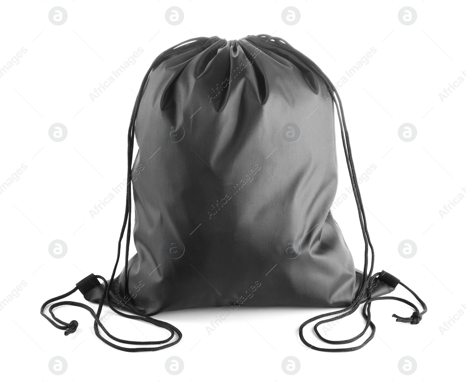 Photo of One black drawstring bag isolated on white