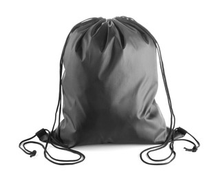 One black drawstring bag isolated on white