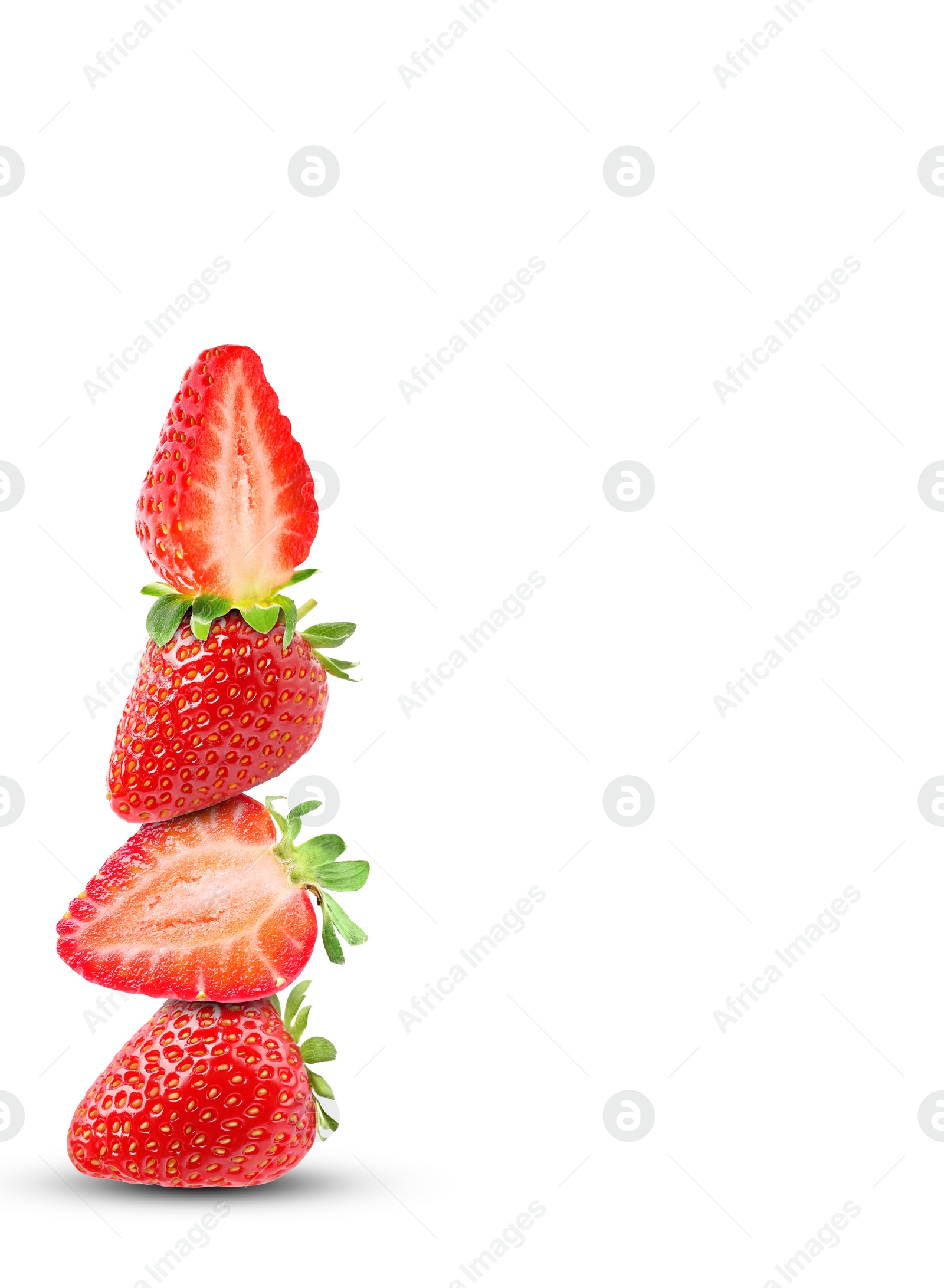 Image of Stack of fresh strawberries on white background