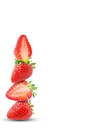 Image of Stack of fresh strawberries on white background