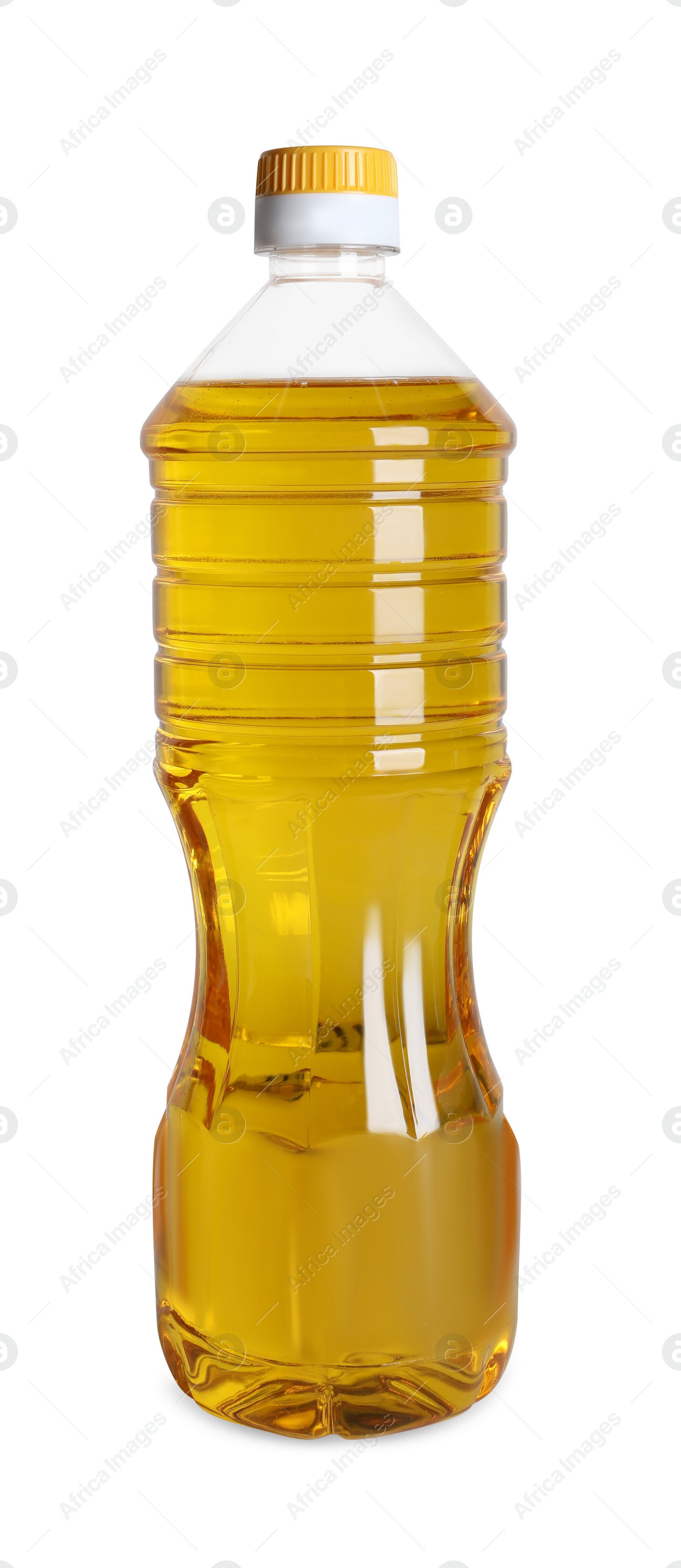 Photo of Bottle of cooking oil on white background