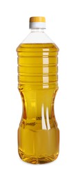 Bottle of cooking oil on white background