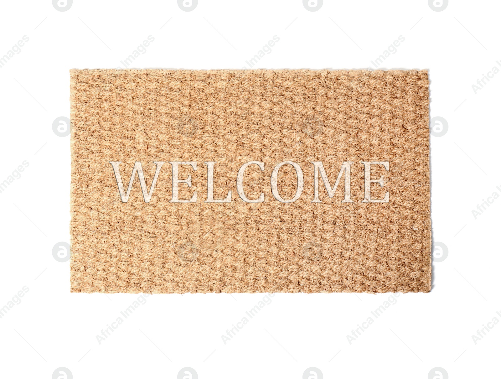 Image of Door mat with word WELCOME isolated on white, top view