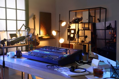 Photo of Professional audio equipment in modern radio studio