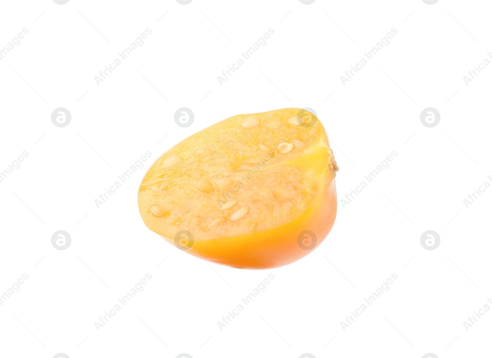 Photo of Half of ripe orange physalis fruit isolated on white