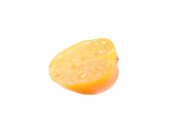 Photo of Half of ripe orange physalis fruit isolated on white