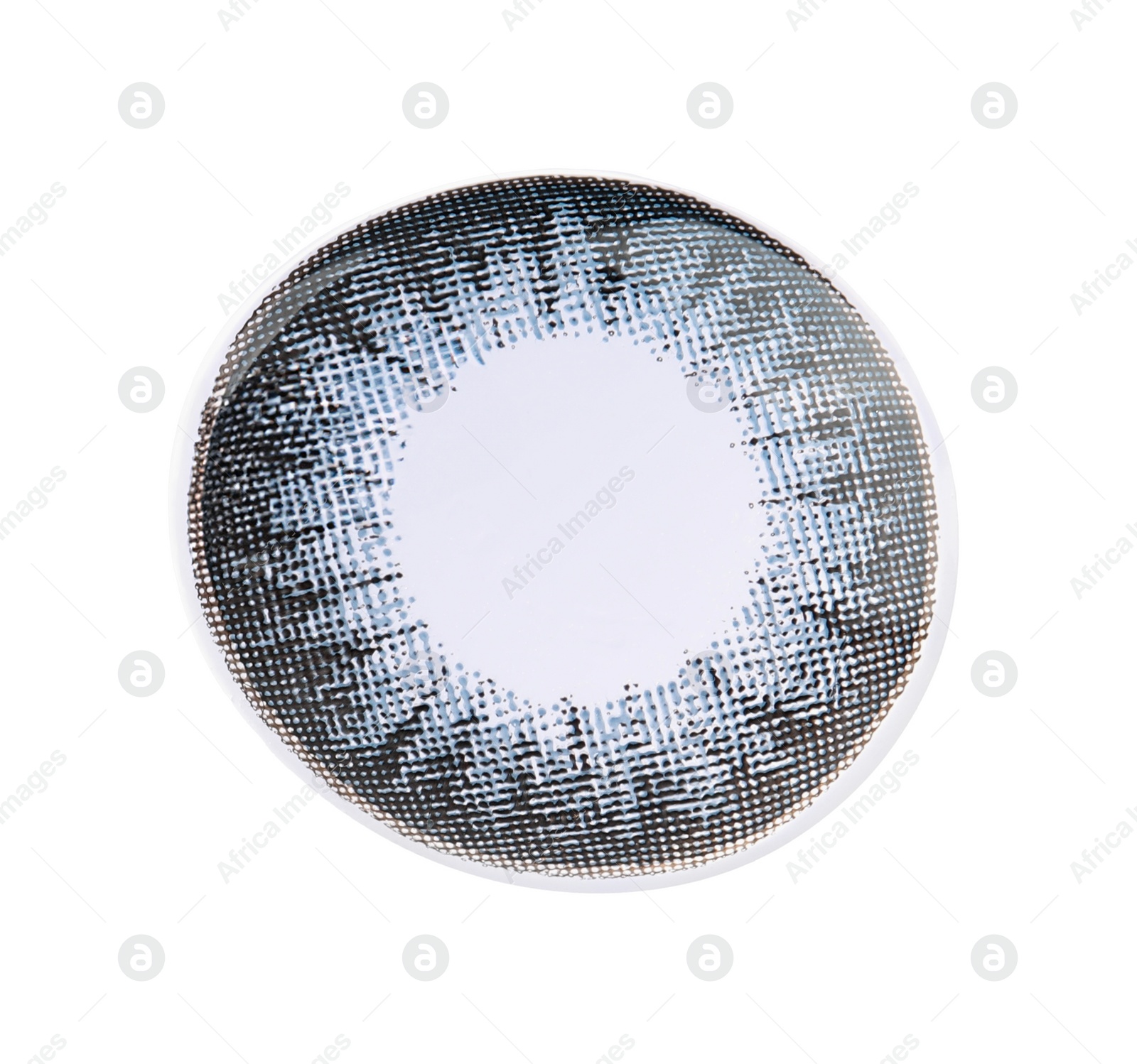 Photo of Tweezers with blue contact lens isolated on white