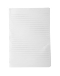 Blank notebook paper isolated on white. Space for design