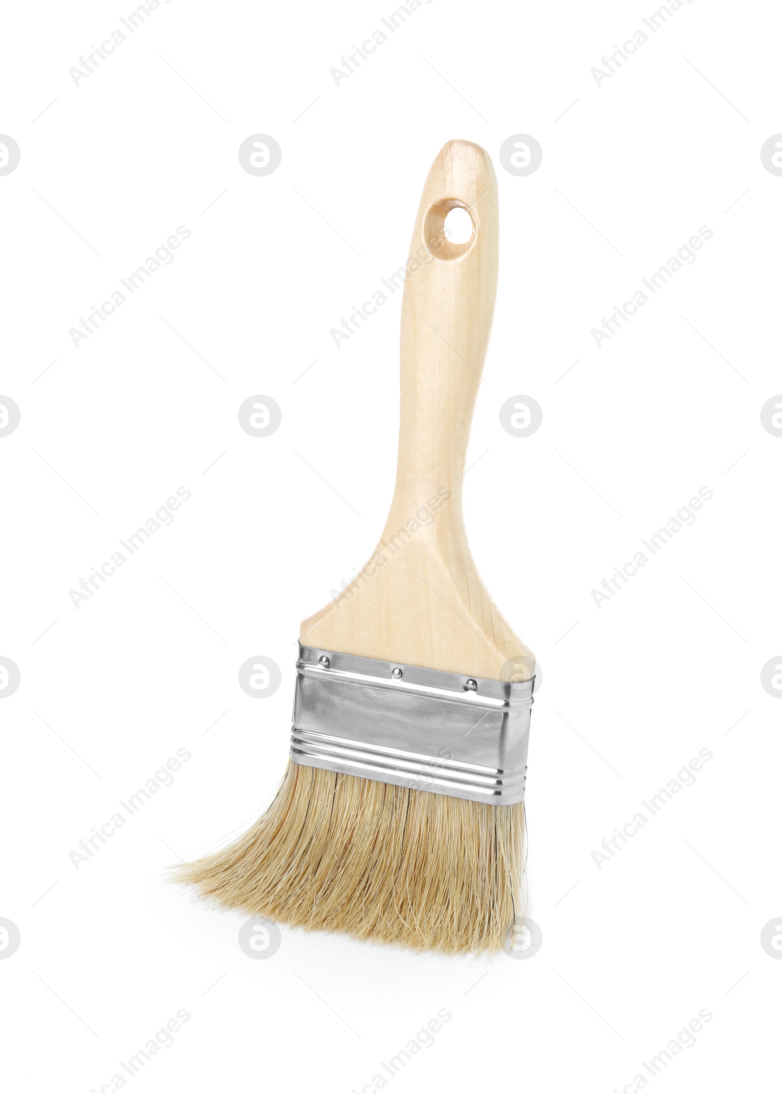 Photo of One wooden paint brush isolated on white