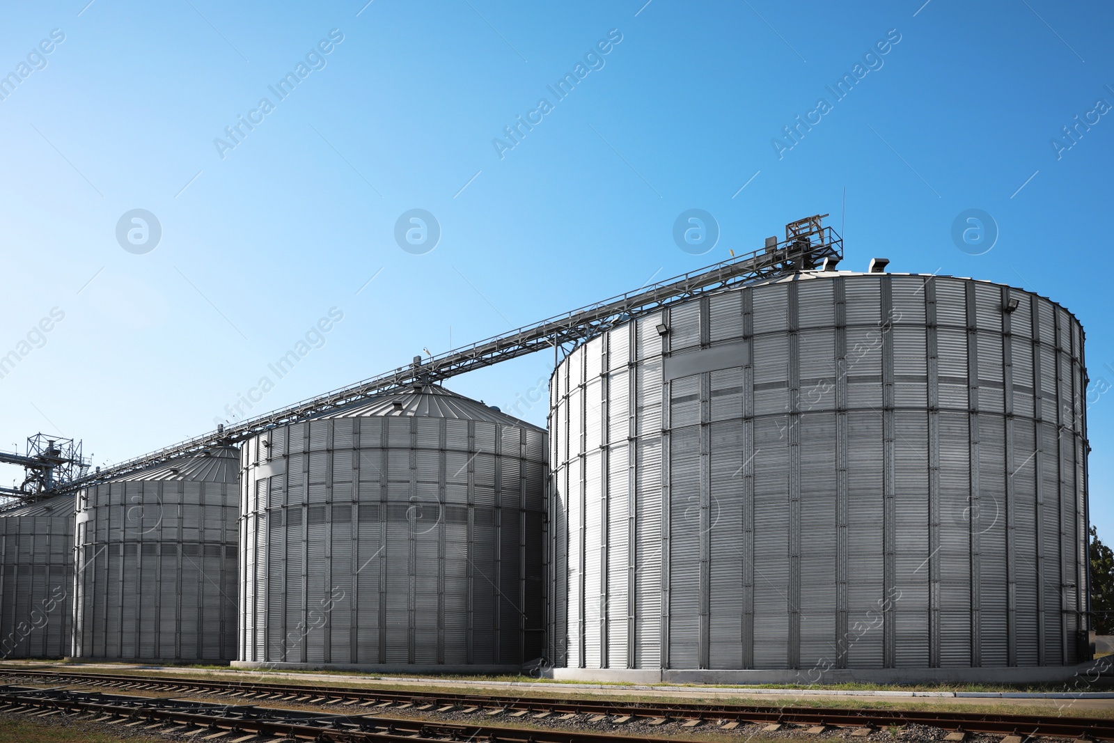 Photo of View of modern granaries for storing cereal grains outdoors