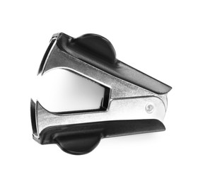 Photo of One black staple remover isolated on white, top view