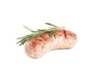 Photo of Grilled sausage and rosemary isolated on white