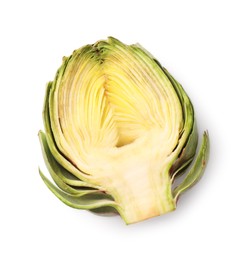 Photo of Half of fresh artichoke on white background, top view