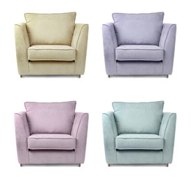 Different colorful armchairs isolated on white, set