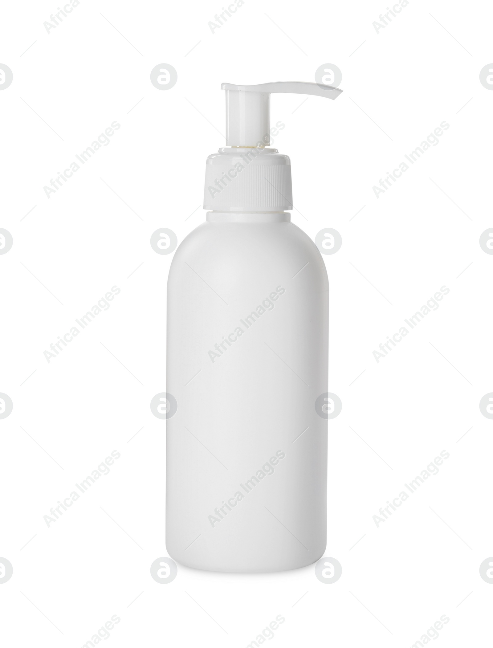 Photo of Bottle of face cleansing product isolated on white