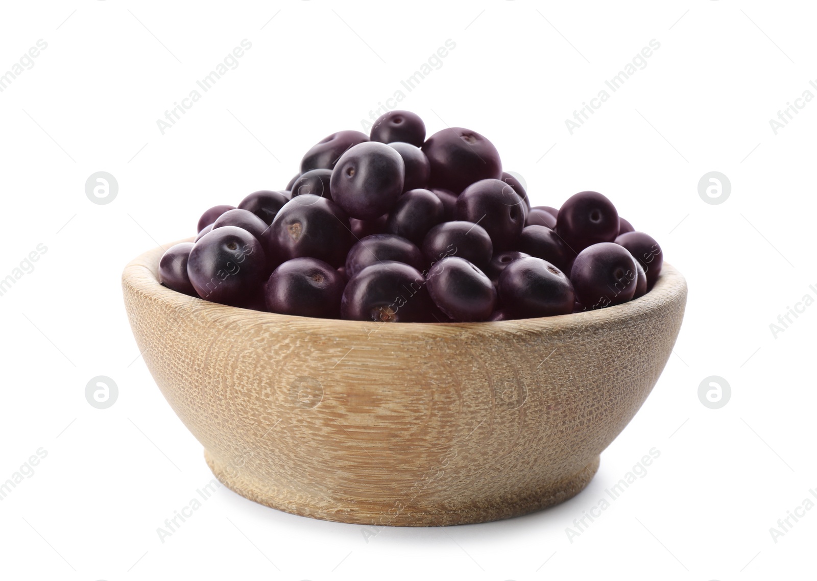 Photo of Fresh acai berries in bowl isolated on white