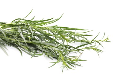 Bunch of fresh tarragon on white background