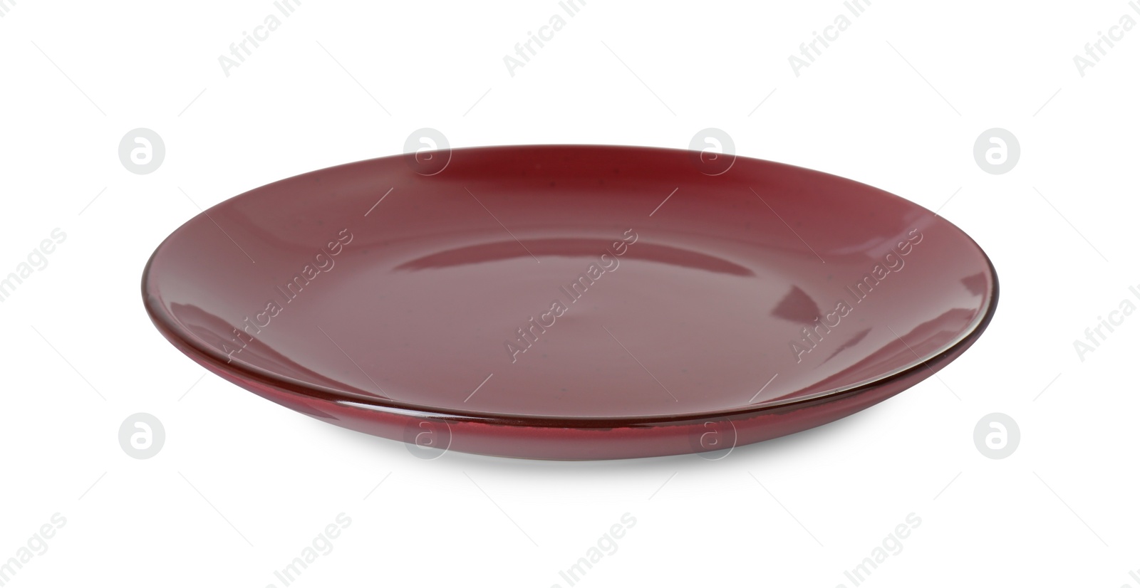 Photo of One beautiful burgundy plate isolated on white