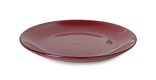 Photo of One beautiful burgundy plate isolated on white
