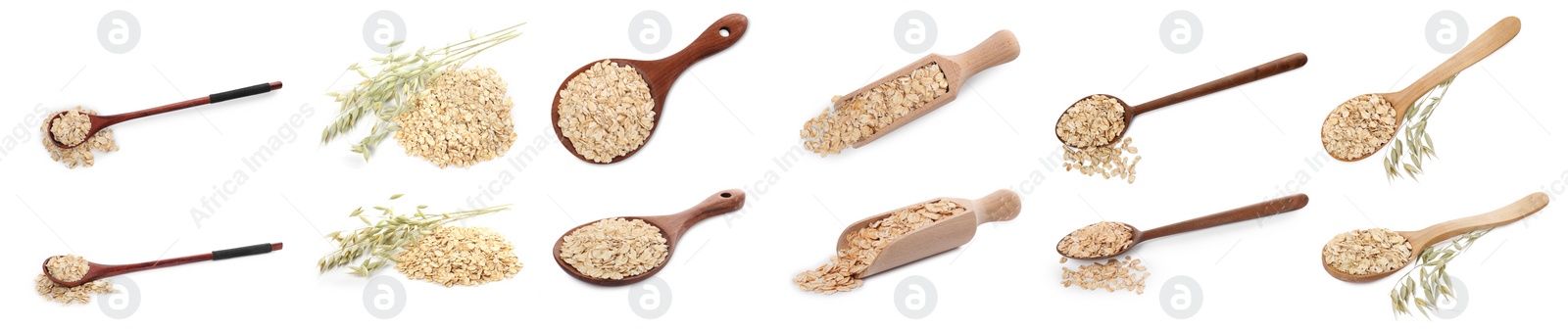 Image of Rolled oats isolated on white, top and side views