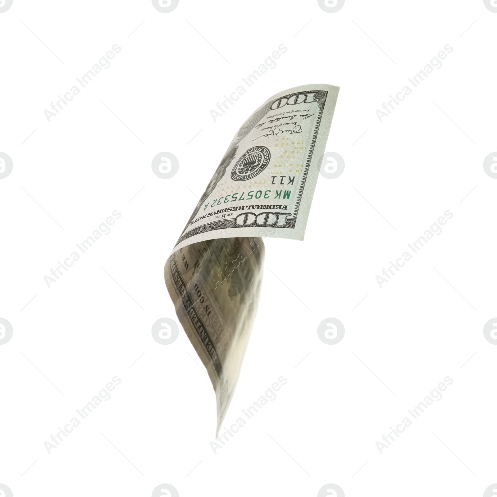 Photo of One hundred dollar banknote on white background. American national currency