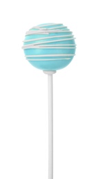 Photo of Sweet decorated cake pop on white background