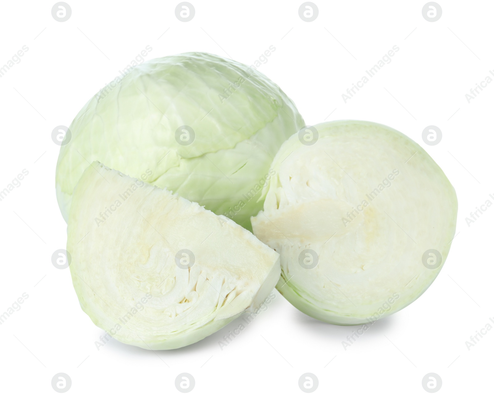 Photo of Tasty fresh ripe cabbages isolated on white