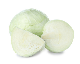 Tasty fresh ripe cabbages isolated on white