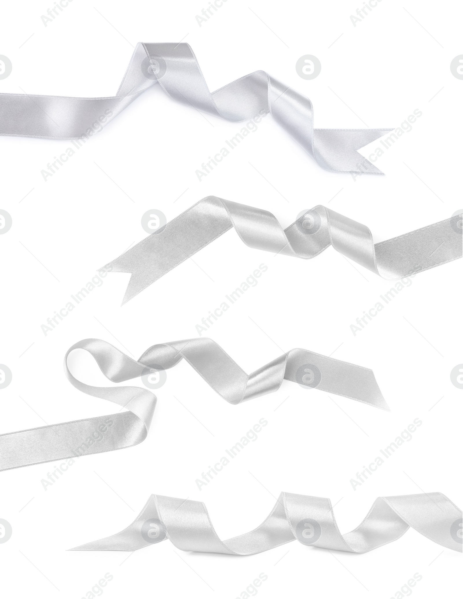 Image of White satin ribbons isolated on white, set