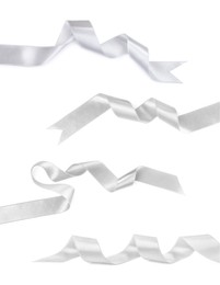 White satin ribbons isolated on white, set