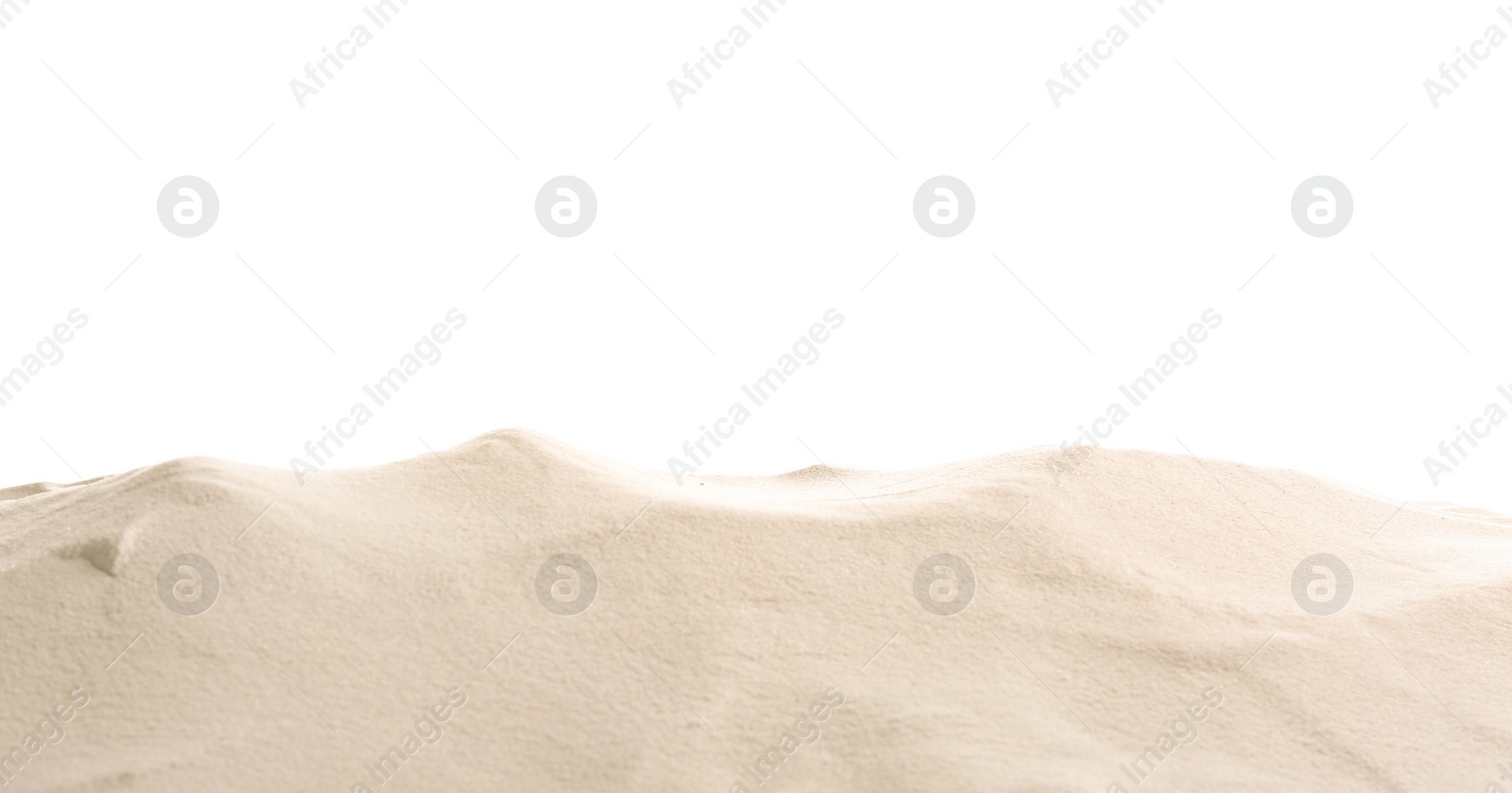 Photo of Heap of dry beach sand on white background