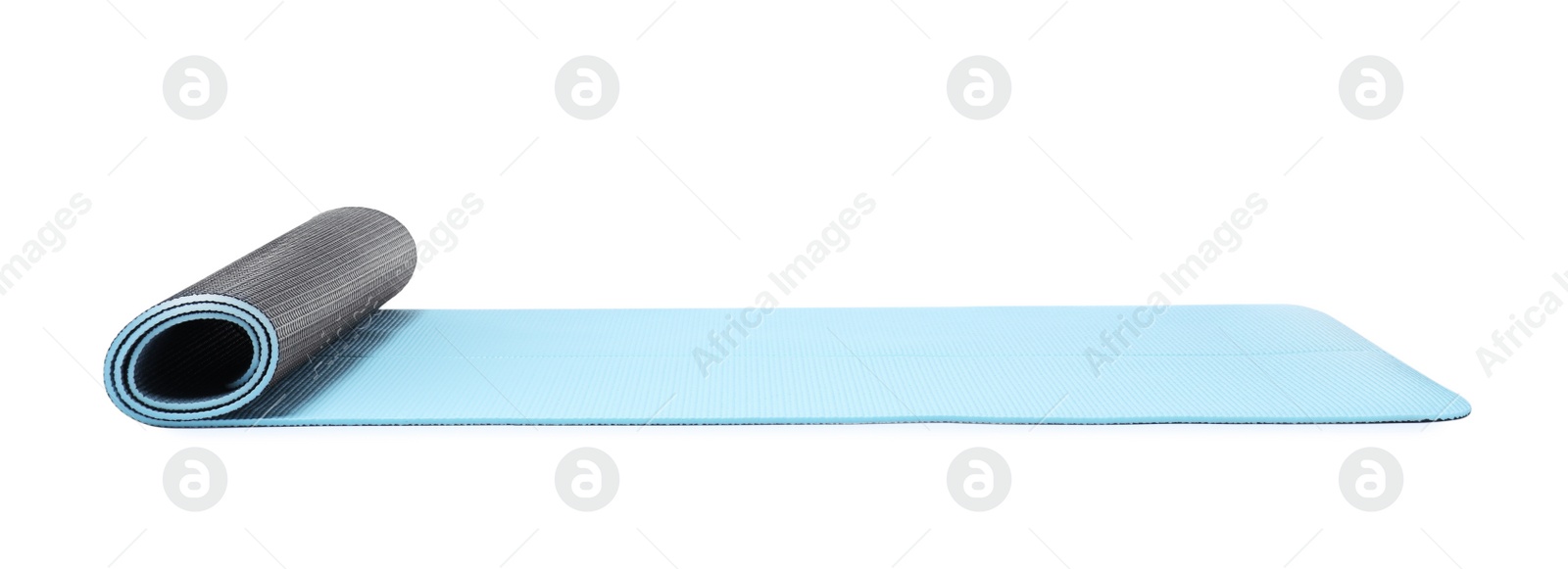 Photo of Light blue camping mat isolated on white